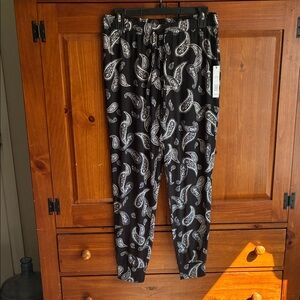 Tahari Black Paisley Drawstring women’s small s Pants